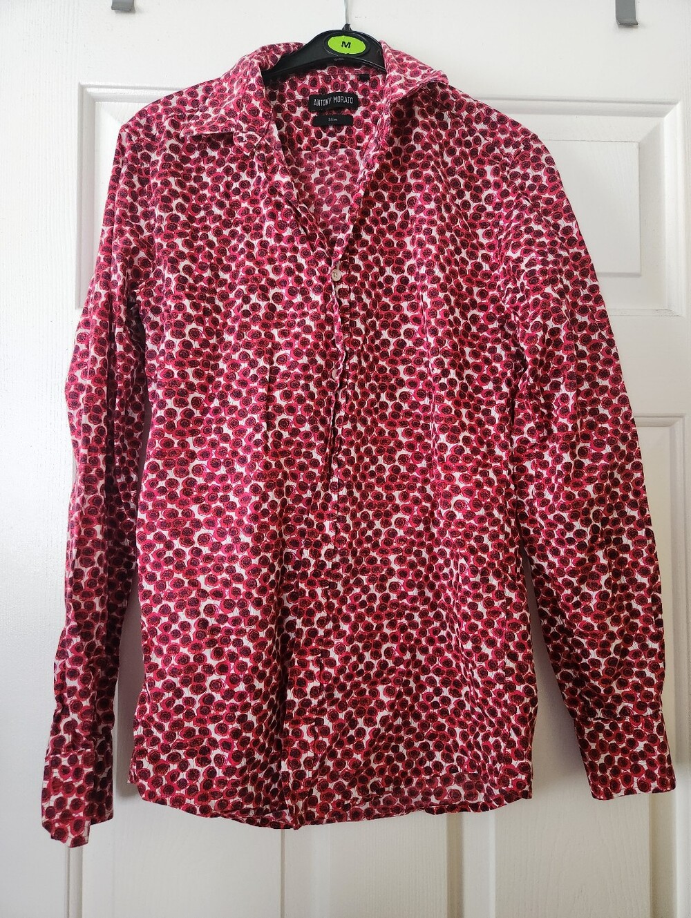 Antony Morato Red and White Patterned Long-Sleeve Button-Down Shirt